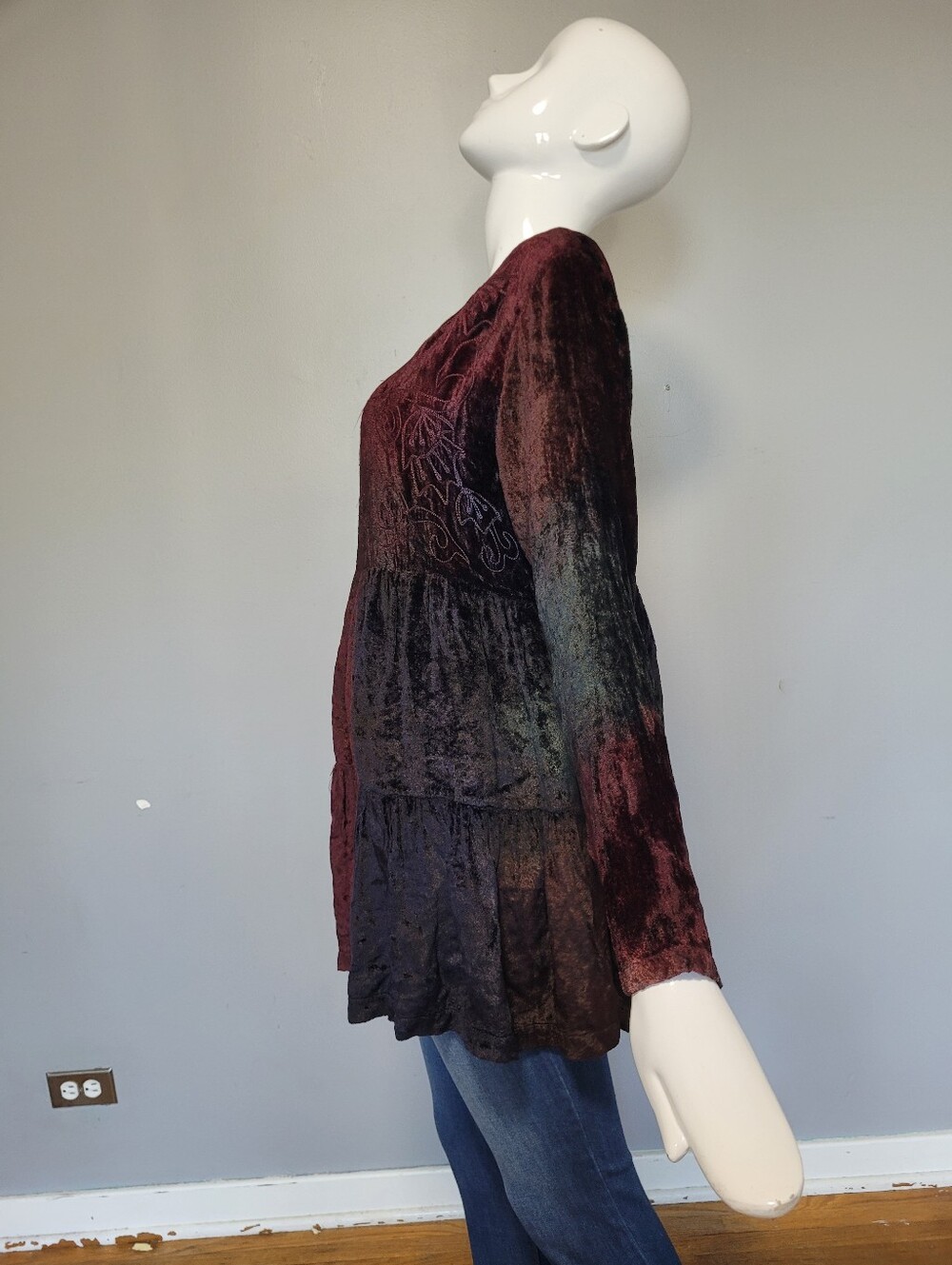 Vintage Le Château Velvet Patchwork Babydoll Tunic, Size S - Picture 5 of 9
